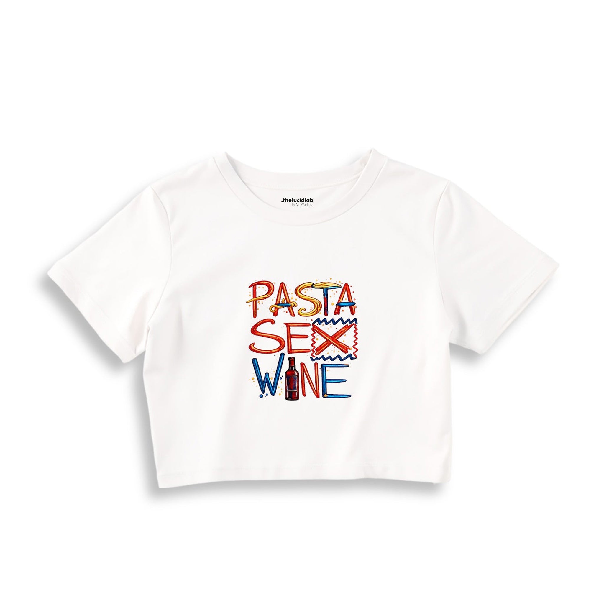 Pasta Sex Wine Crop Tişört — Beyaz