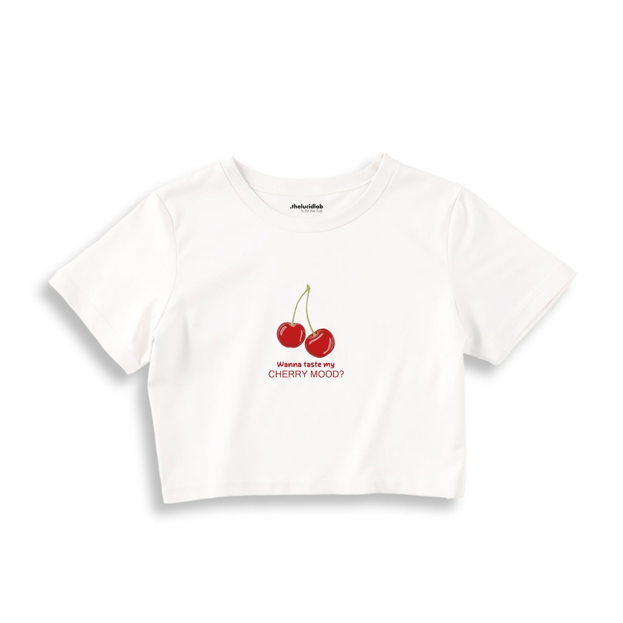 Cherry Mood Crop Tişört — Beyaz