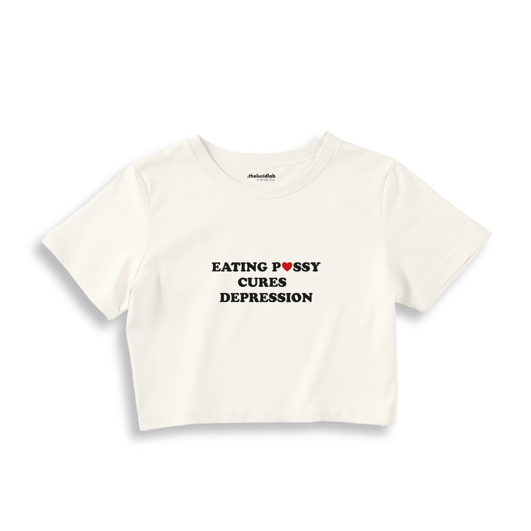 Eating Pussy Cures Depression Crop Tişört — Ekru