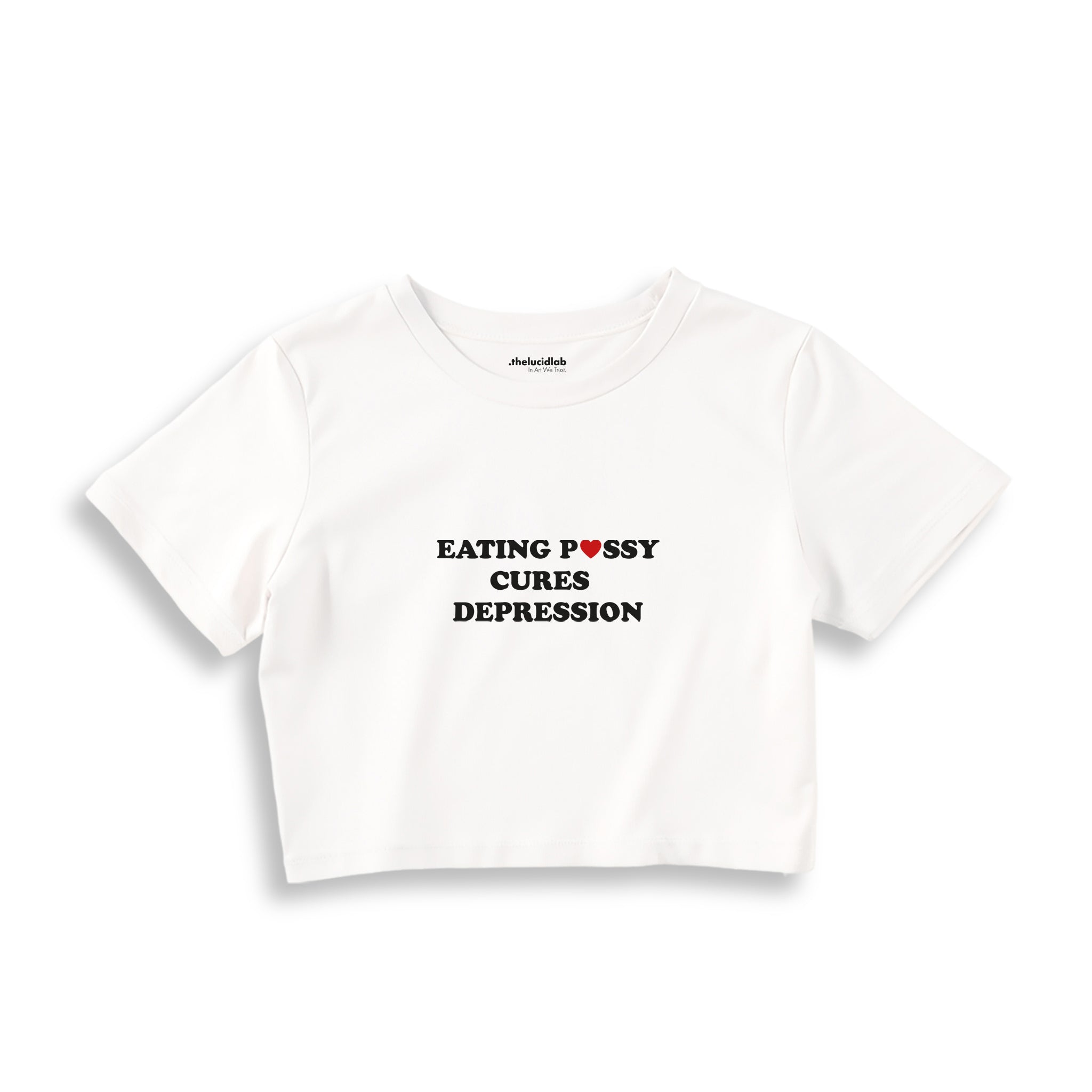 Eating Pussy Cures Depression Crop Tişört — Beyaz