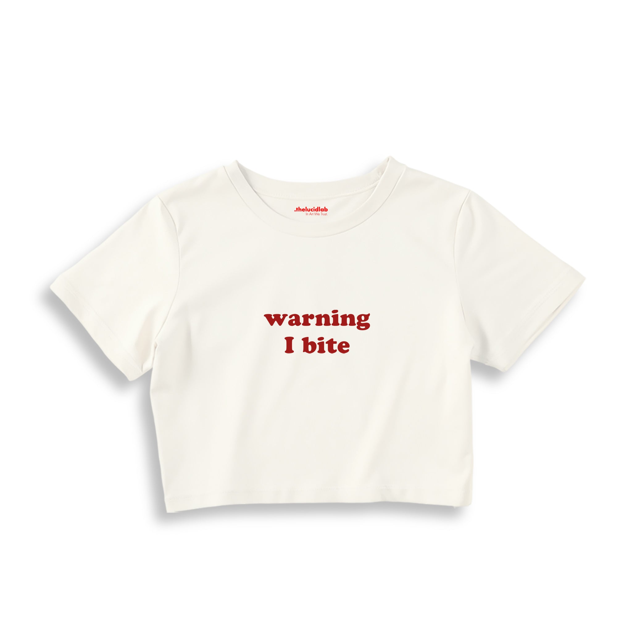 Warning I Bite Crop Tişört — Ekru
