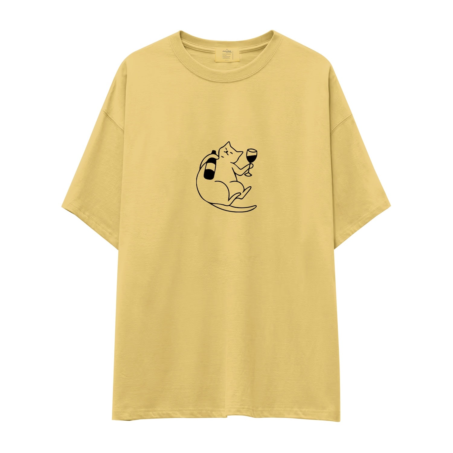 Wine Lover Cat Oversize Tişört