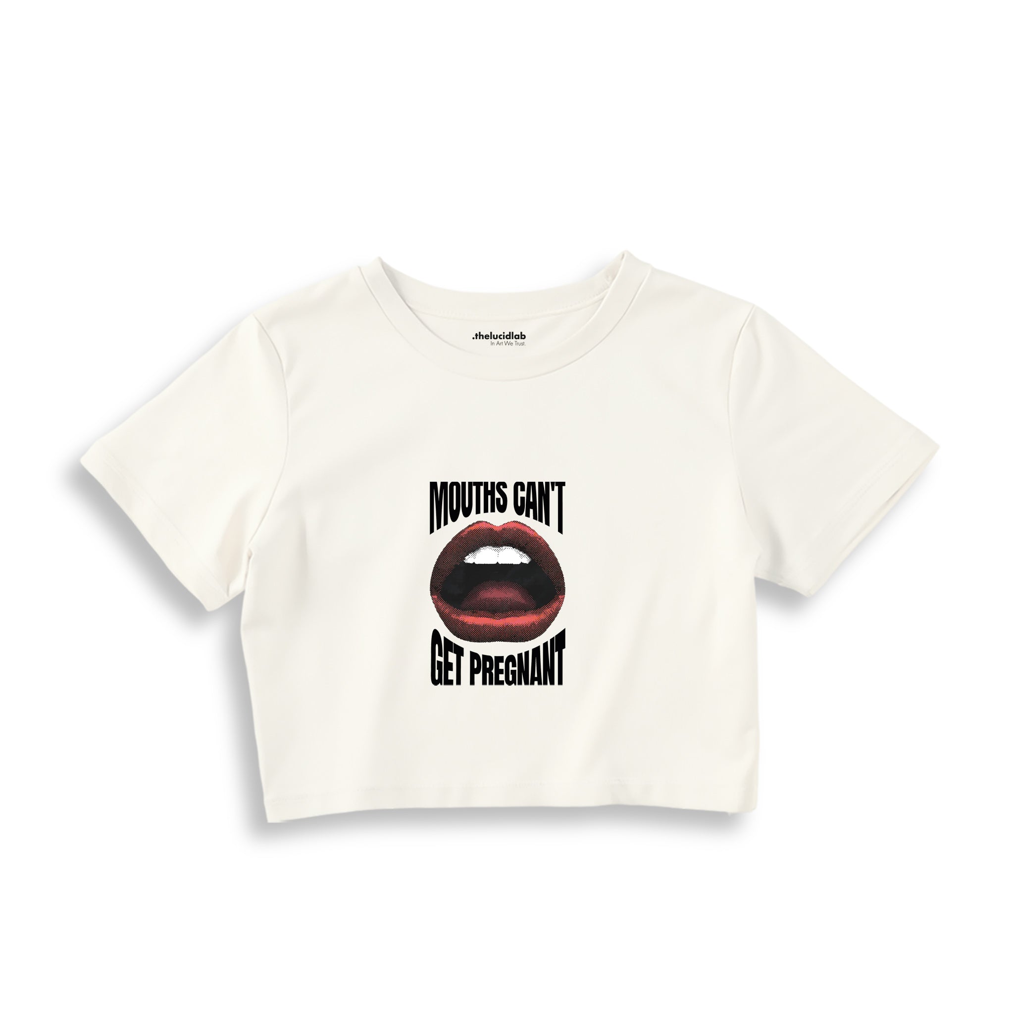 Mouths Can't Get Pregnant Crop Tişört — Ekru