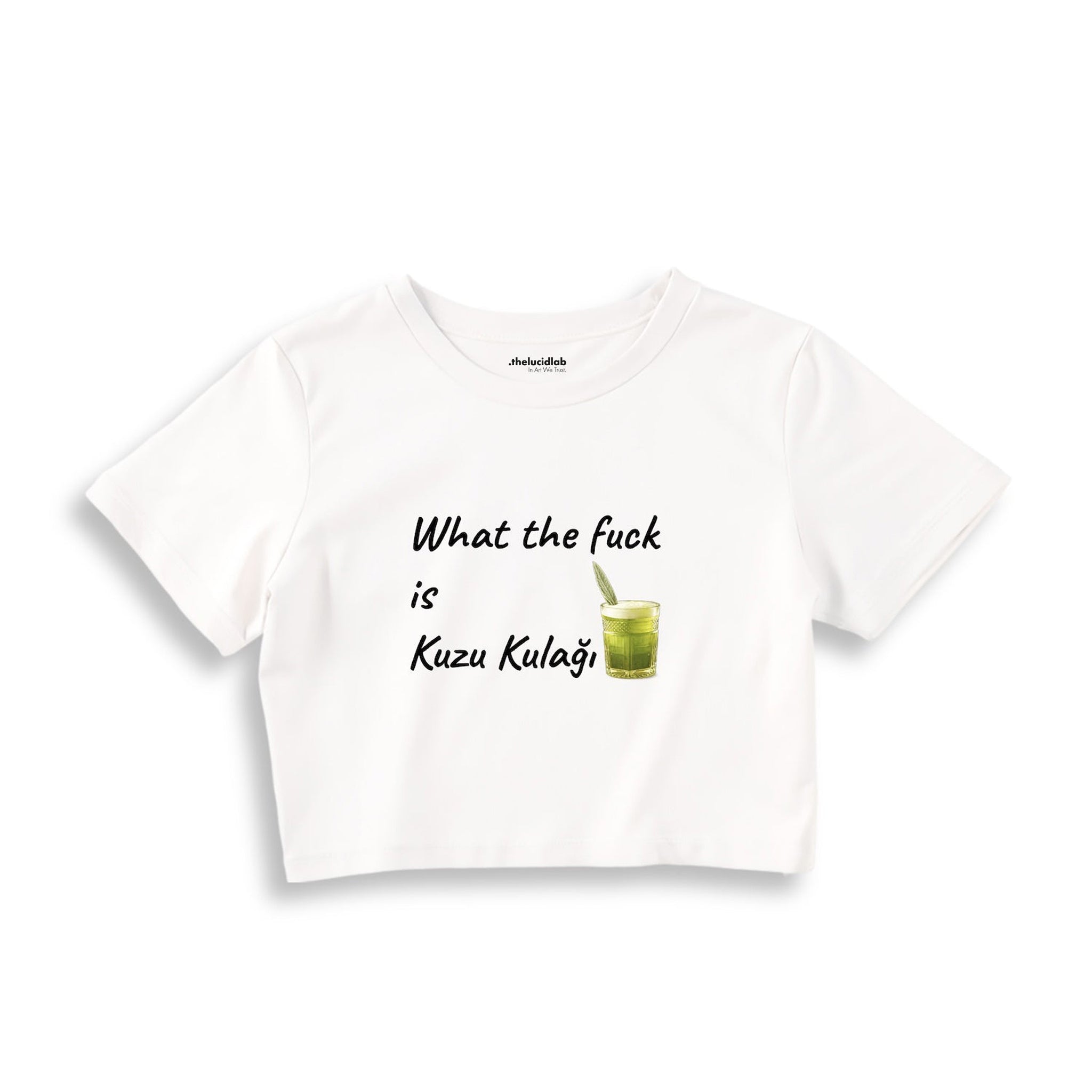 What The Fuck Is Kuzu Kulağı Crop Tişört — Beyaz