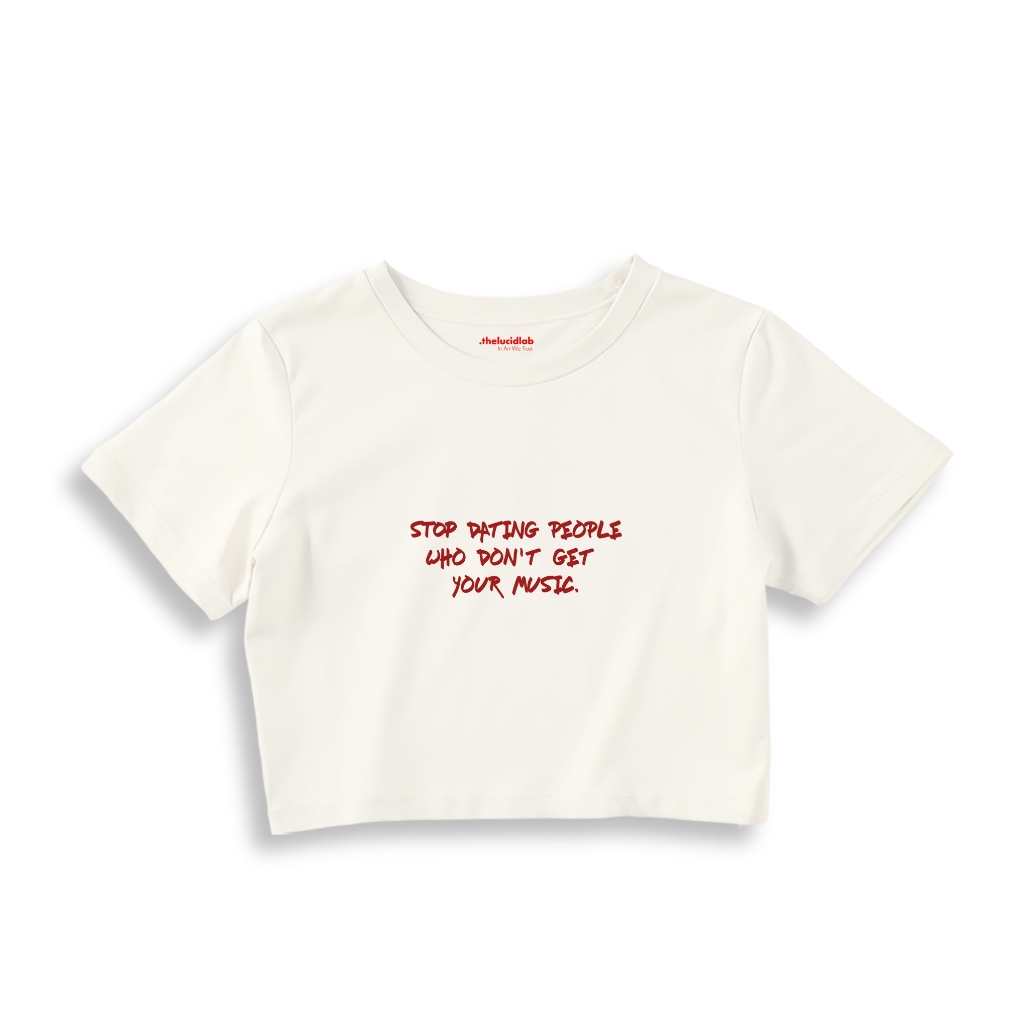 Stop Dating Crop Tişört — Ekru