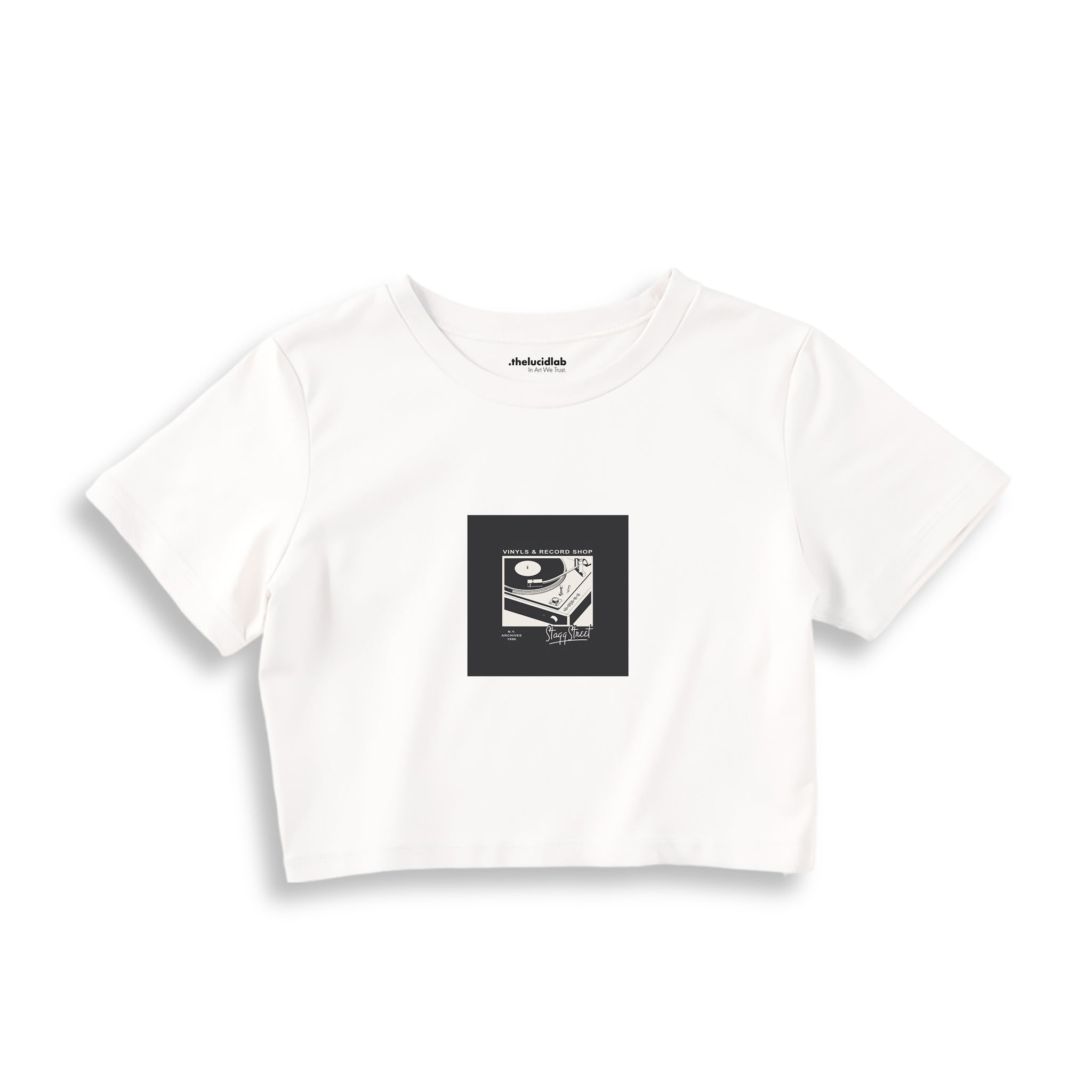Vinyl Dreams Crop Tişört — Beyaz