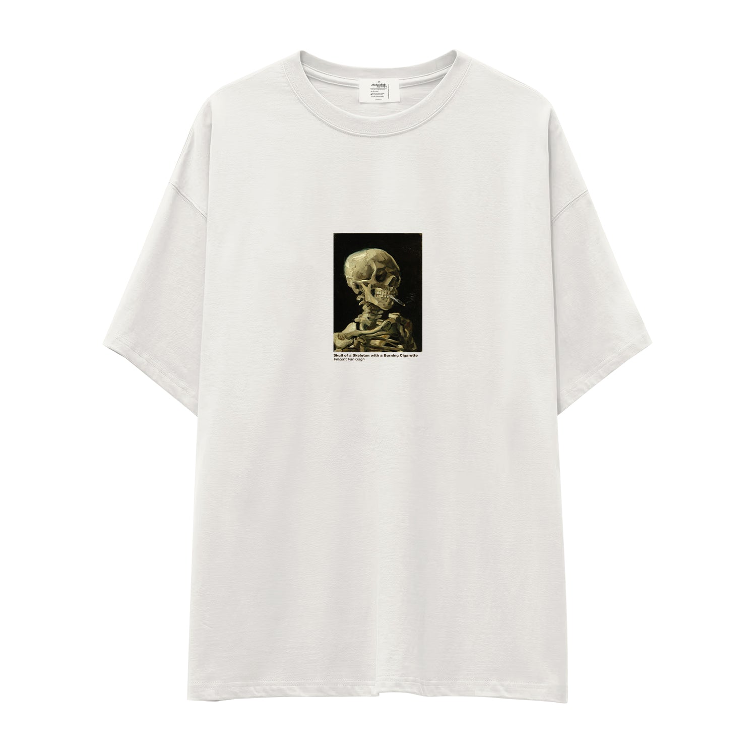 Skull of a Skeleton with Burning Cigarette Oversize Tişört
