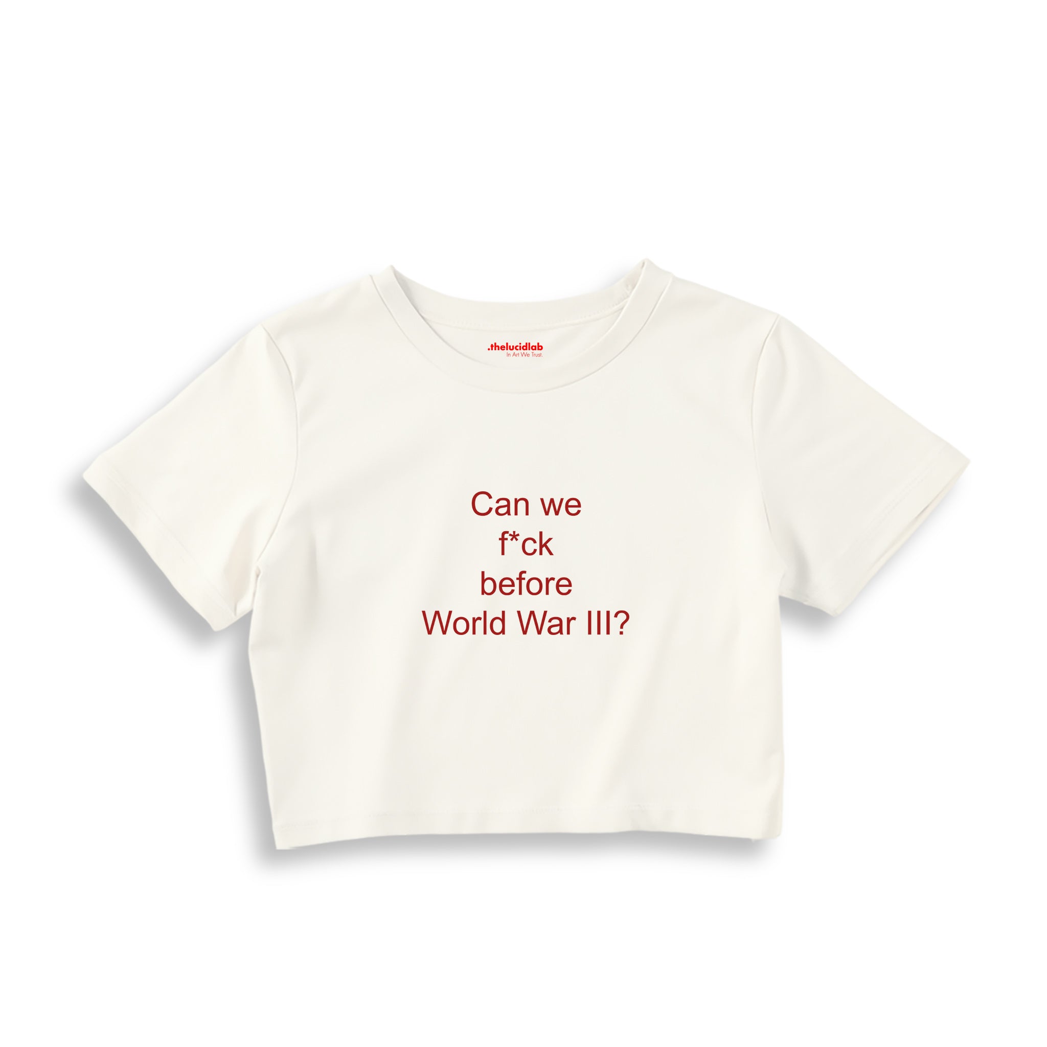 Before World War 3 Crop Tişört — Ekru