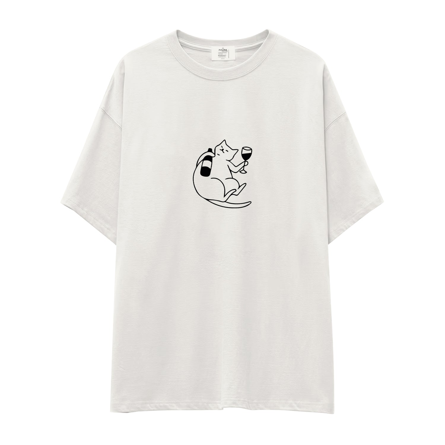 Wine Lover Cat Oversize Tişört