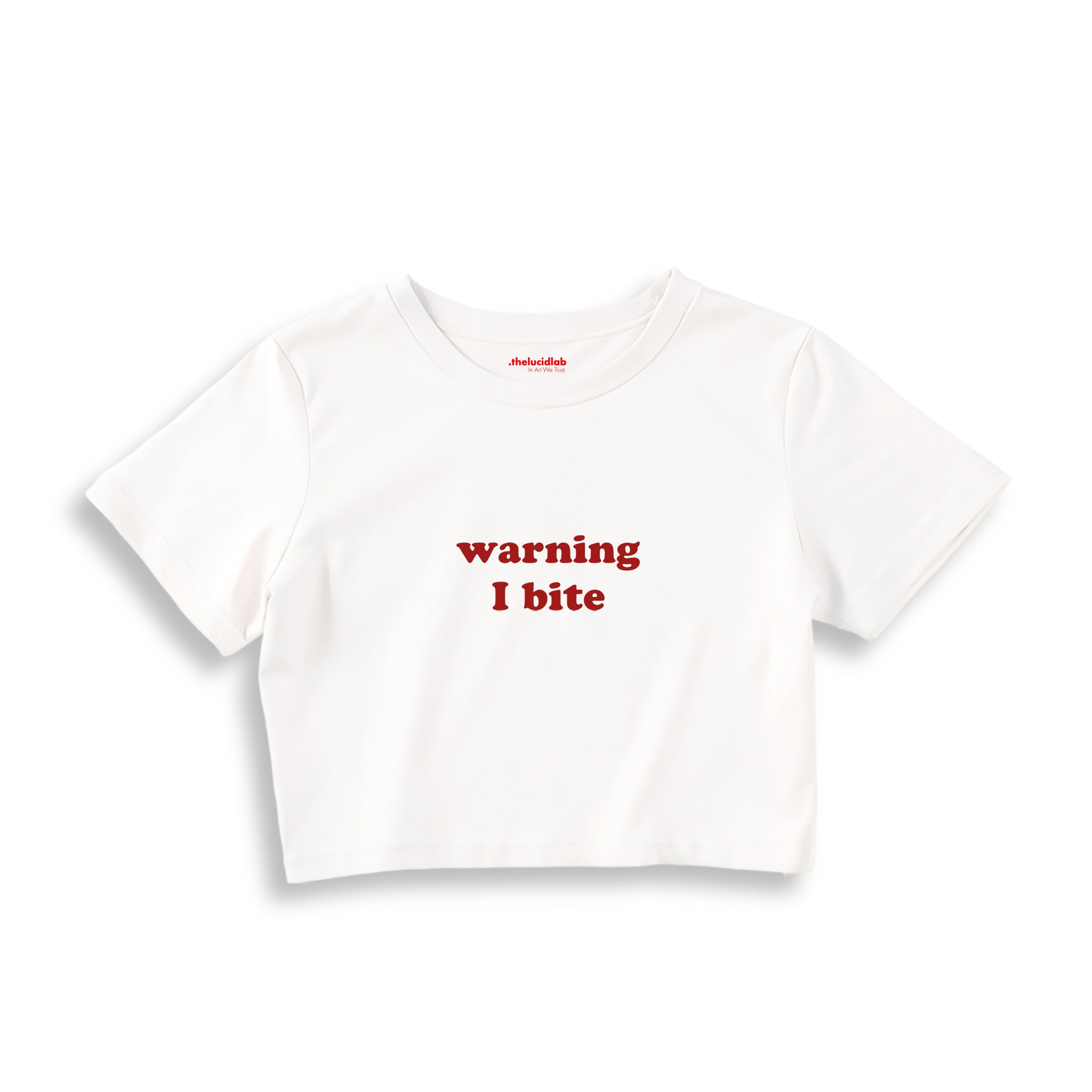 Warning I Bite Crop Tişört — Beyaz