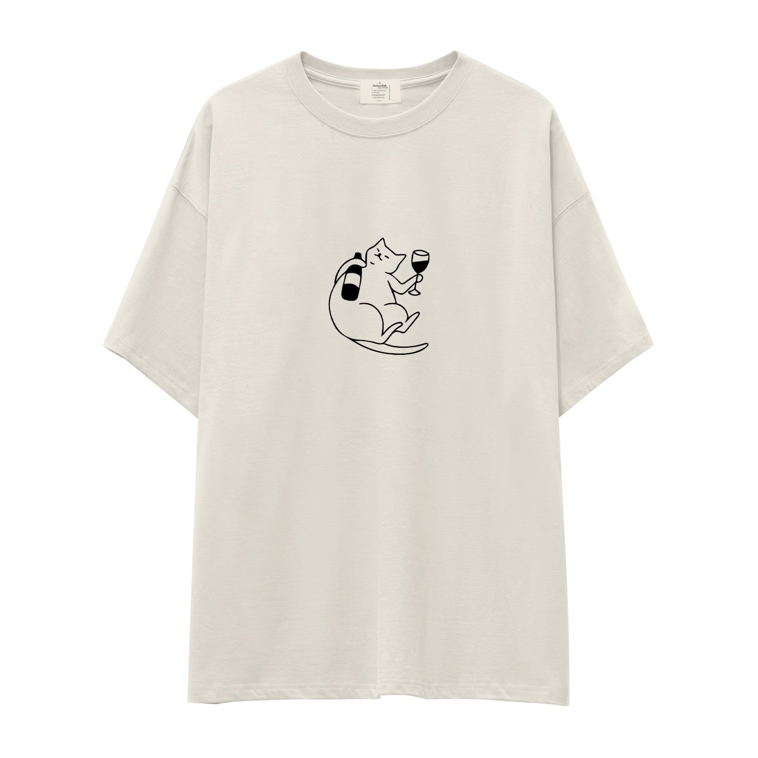 Wine Lover Cat Oversize Tişört