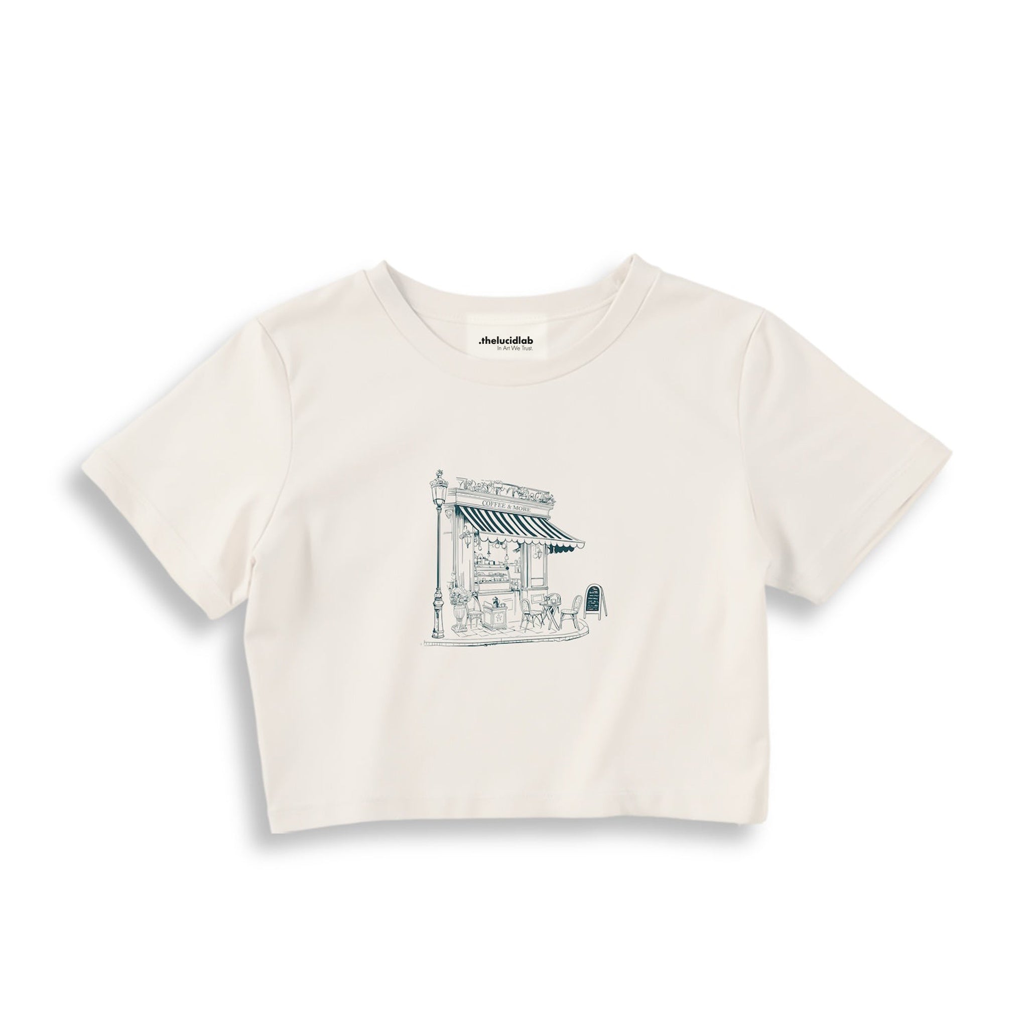 Café de Paris Crop Tişört — Ekru