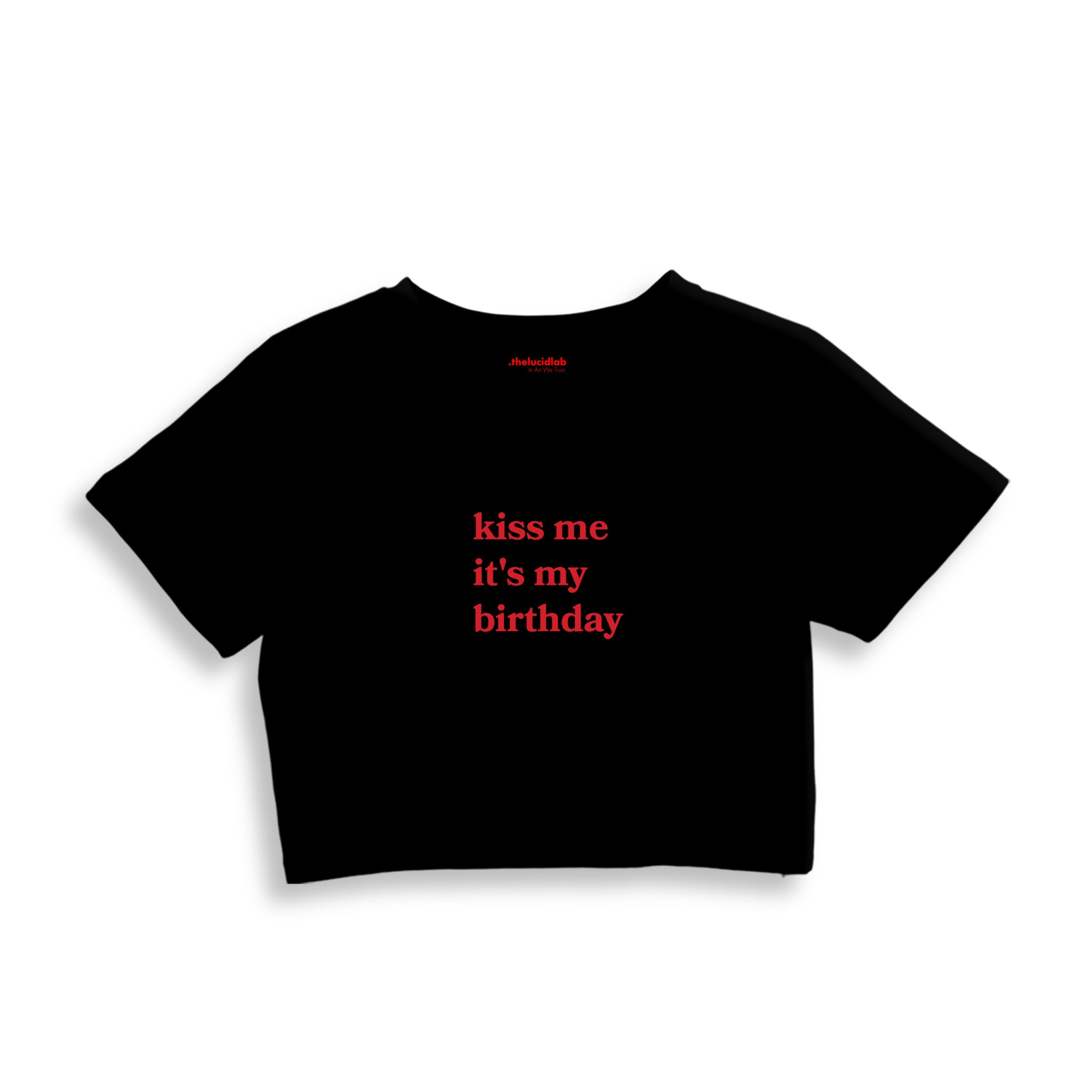 Kiss Me It's My Birthday Crop Tişört — Siyah