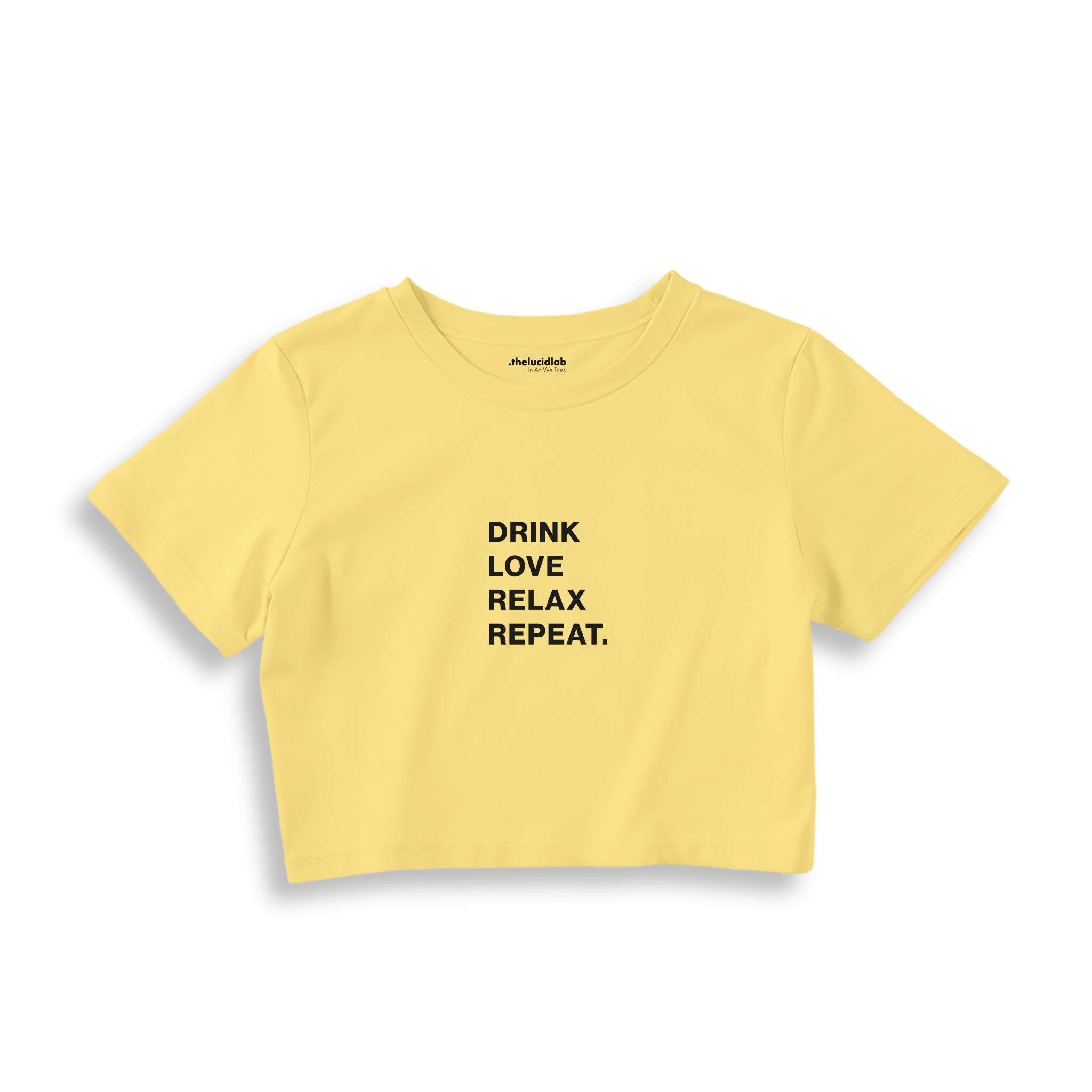 Drink Love Relax Repeat Crop Tişört — Sarı