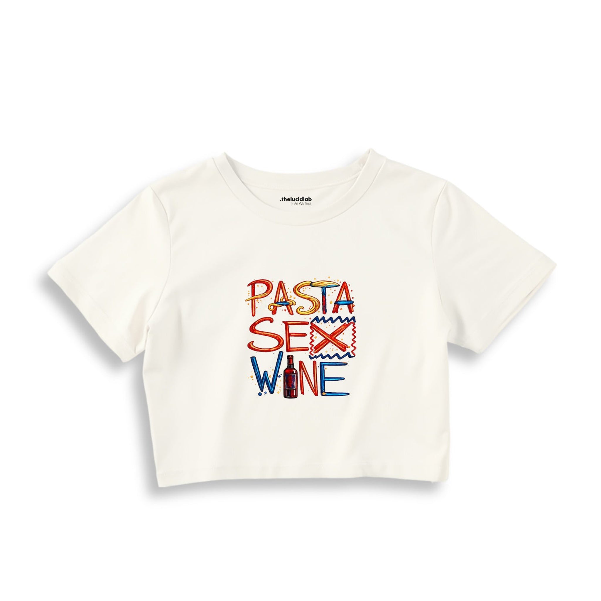 Pasta Sex Wine Crop Tişört — Ekru