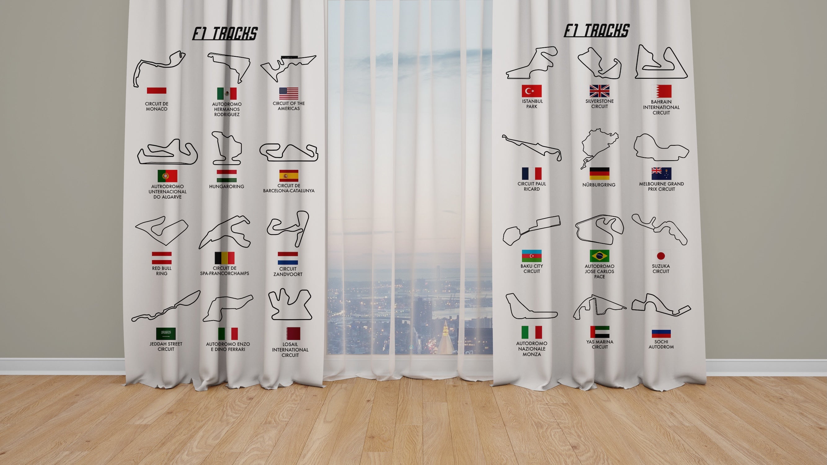 All Tracks White / Formula 1 Tracks Background Curtain
