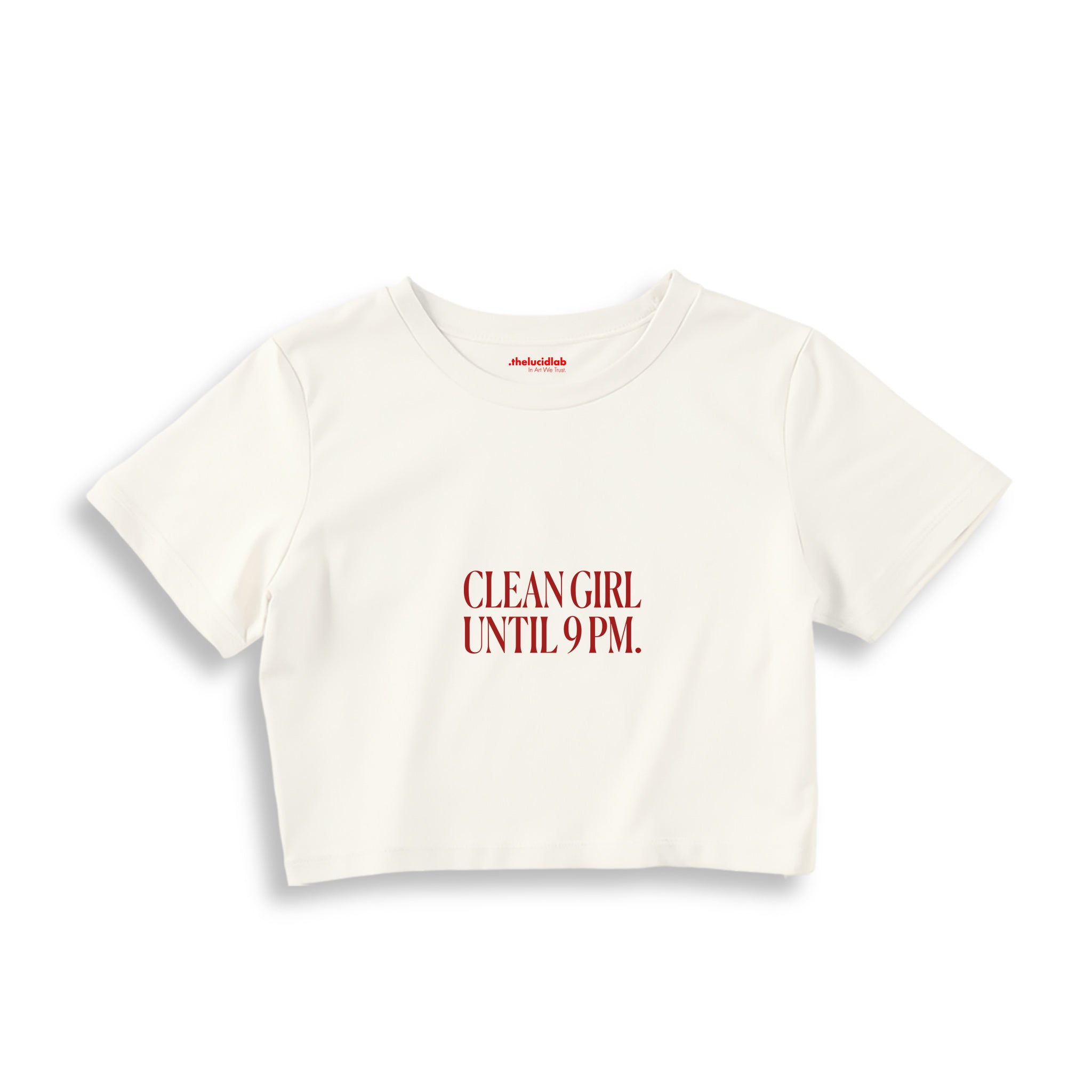 Clean Girl Until 9 PM Crop Tişört — Ekru