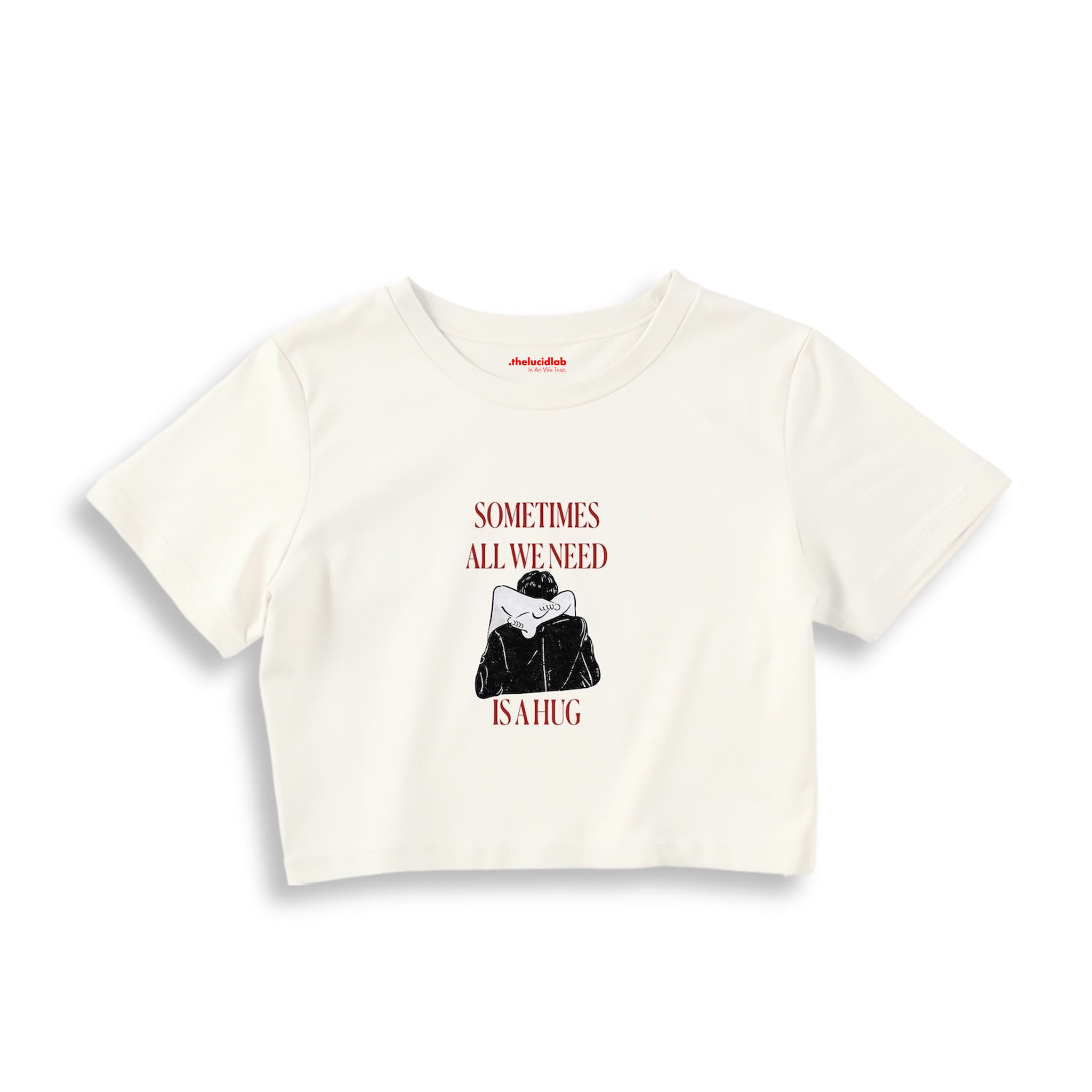 We Need A Hug Crop Tişört — Ekru
