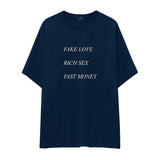 Fake Love Rich Sex Fast Money Oversize Tişört