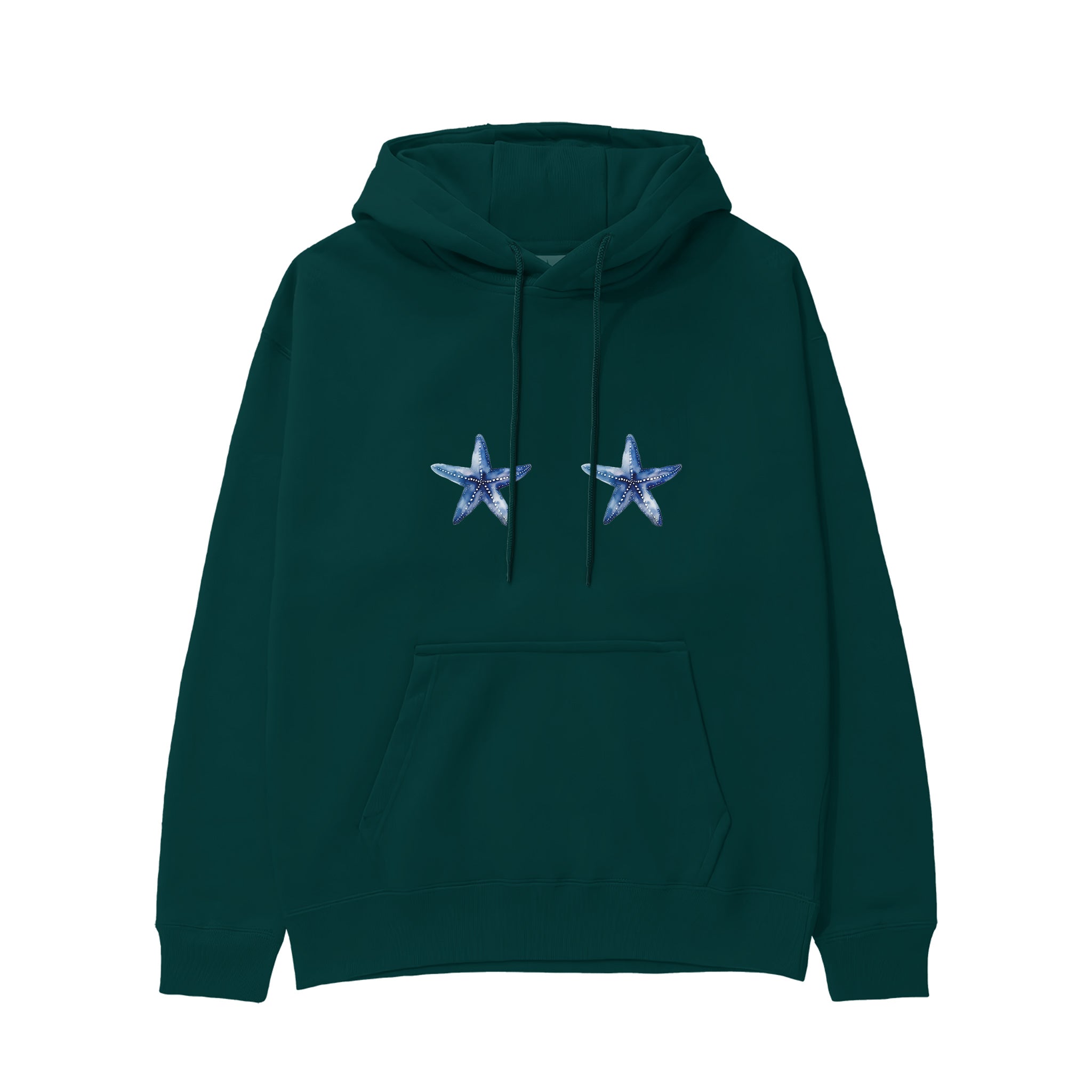 Two Stars Up Hoodie Koyu Yeşil Ön