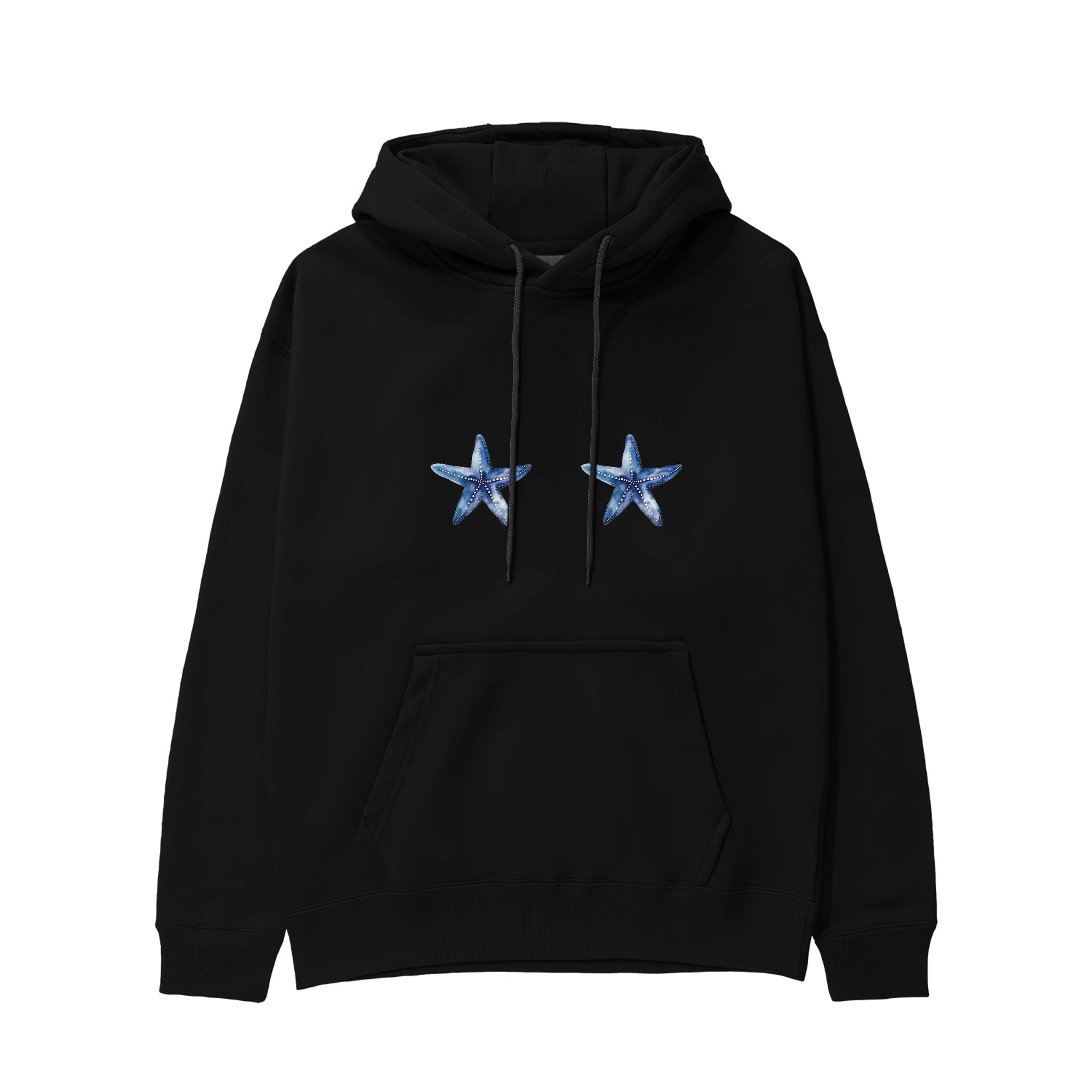Two Stars Up Hoodie Siyah Ön