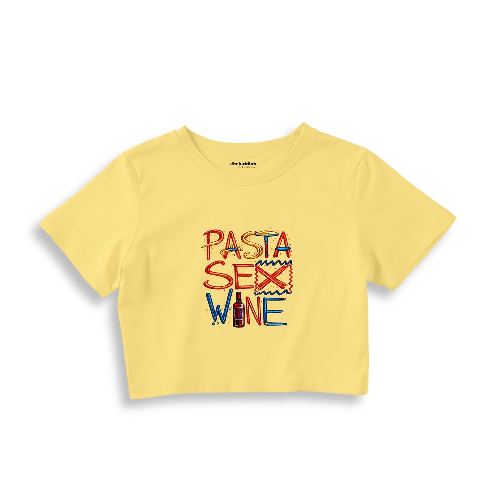 Pasta Sex Wine Crop Tişört — Sarı