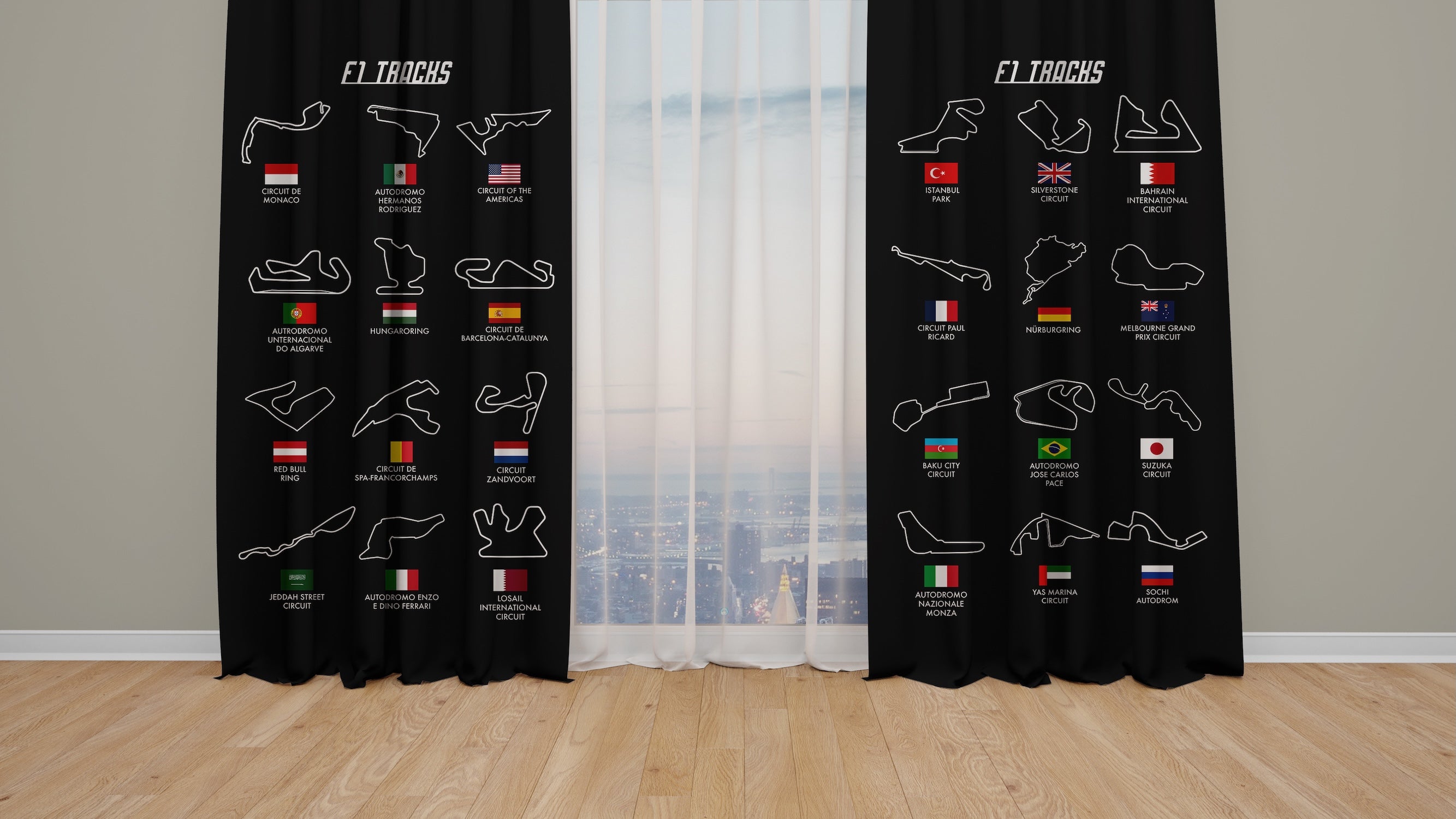 All Tracks Black / Formula 1 Pistleri Fon Perde