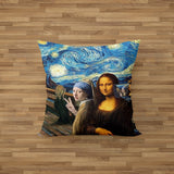 Mona Lisa - İnci Küpeli Kız - The Starry Night Çift Taraflı Kırlent Kılıfı 2 Adet