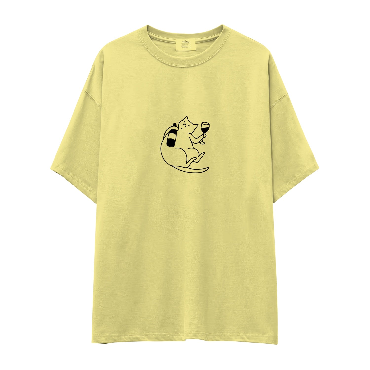 Wine Lover Cat Oversize Tişört