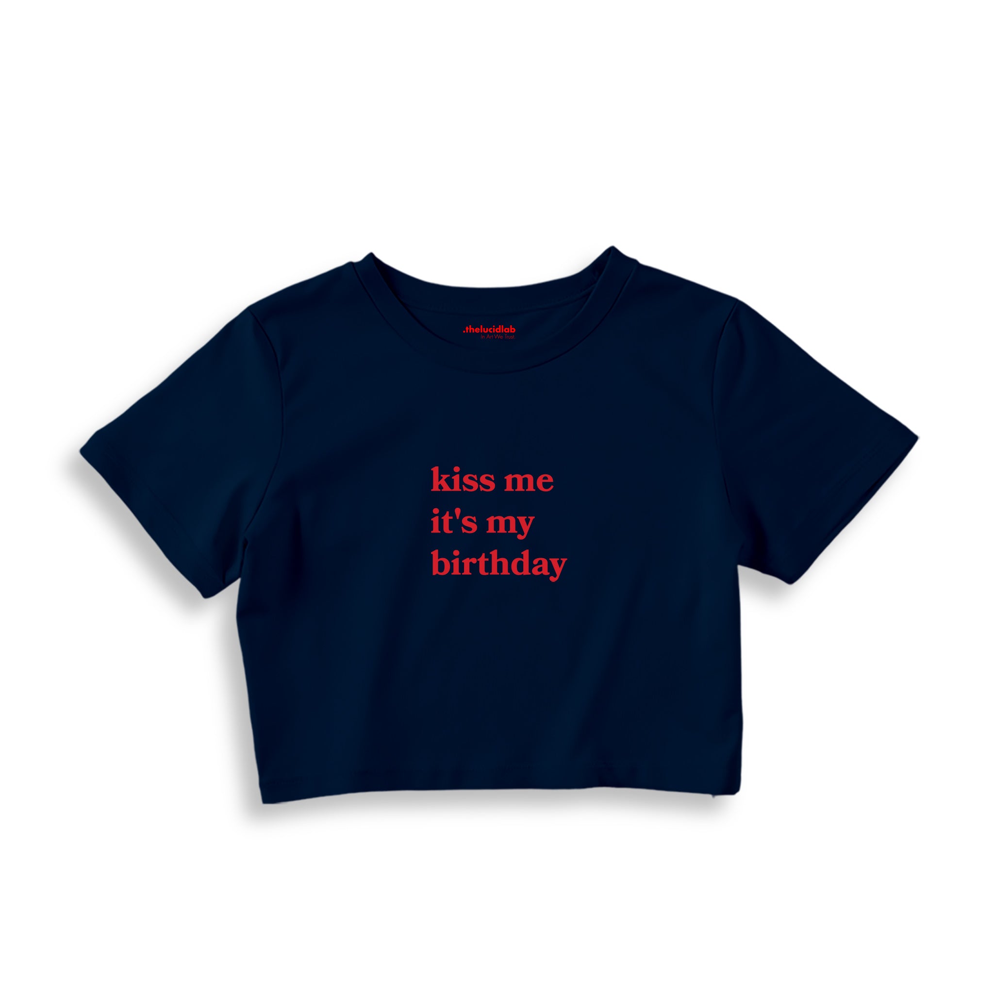 Kiss Me It's My Birthday Crop Tişört — Lacivert