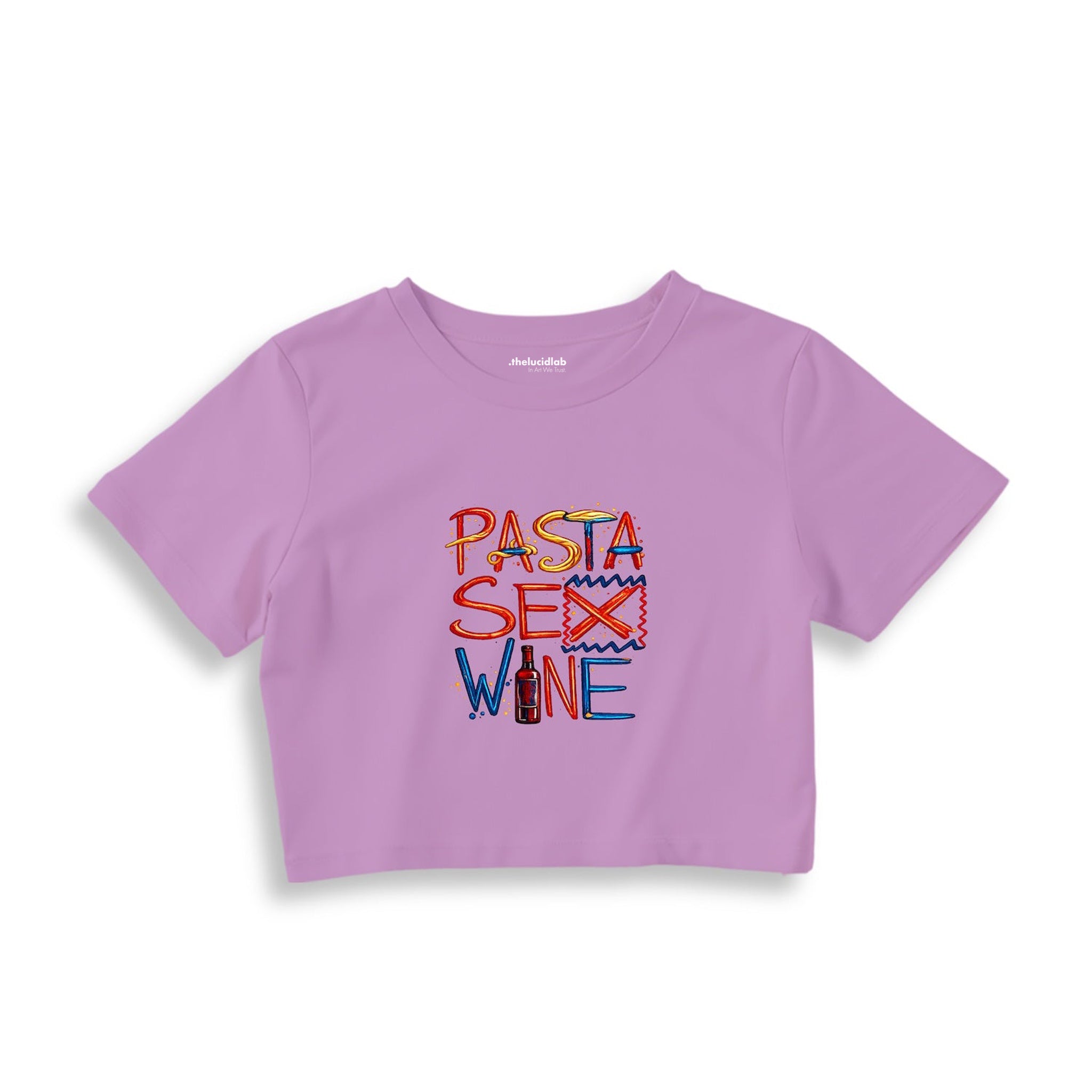 Pasta Sex Wine Crop Tişört — Lila