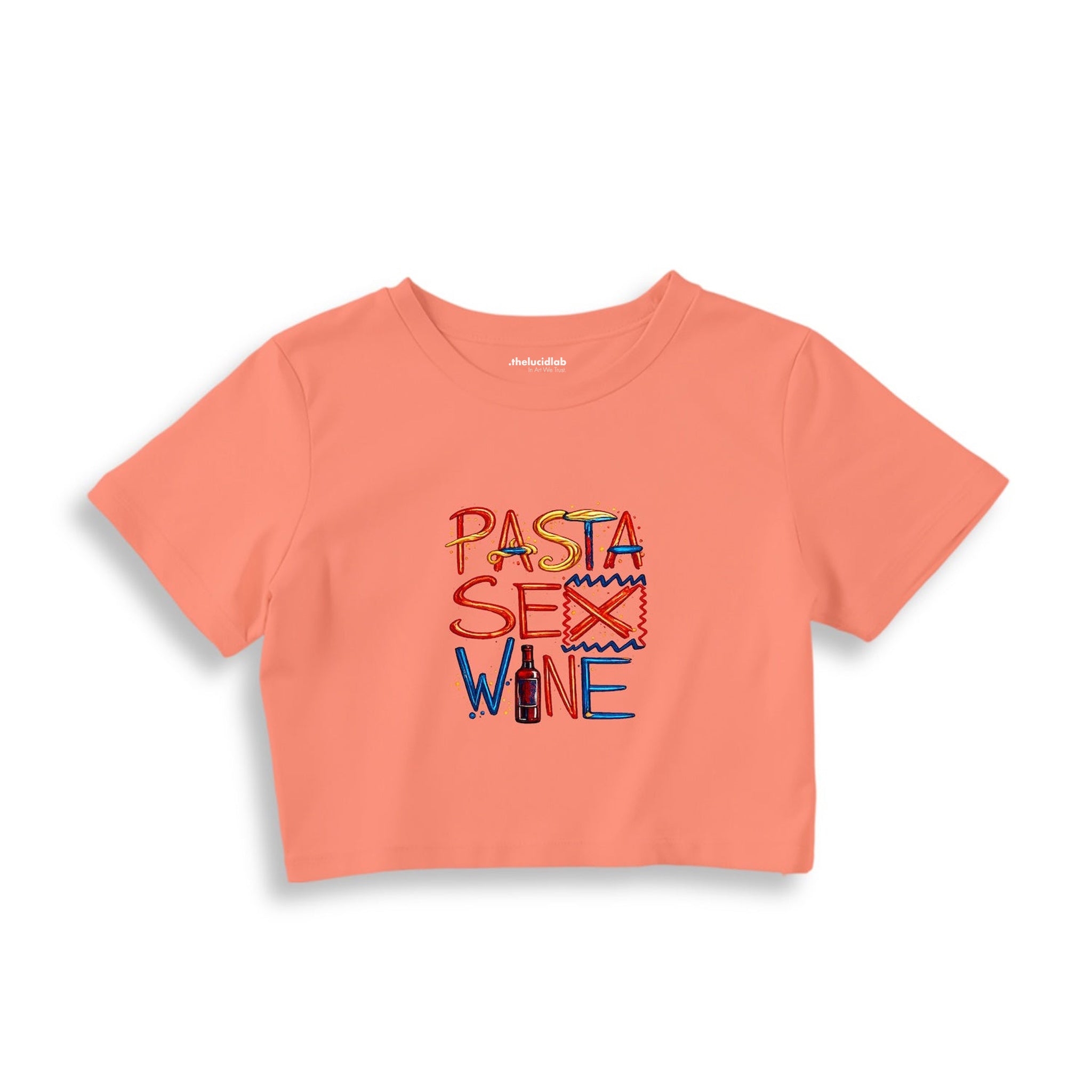 Pasta Sex Wine Crop Tişört — Somon