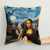 Mona Lisa - İnci Küpeli Kız - The Starry Night Çift Taraflı Kırlent Kılıfı 2 Adet