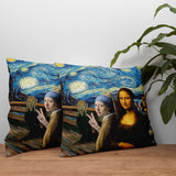 Mona Lisa - İnci Küpeli Kız - The Starry Night Çift Taraflı Kırlent Kılıfı 2 Adet