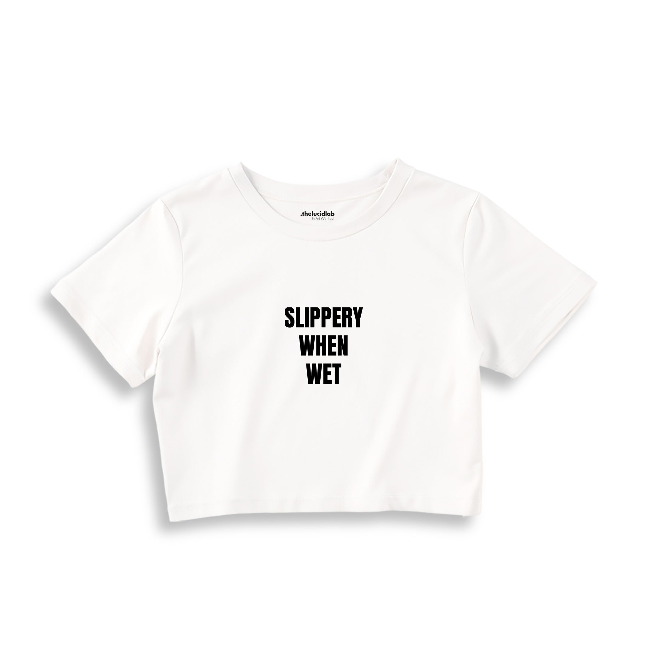 Slippery When Wet Crop Tişört — Beyaz