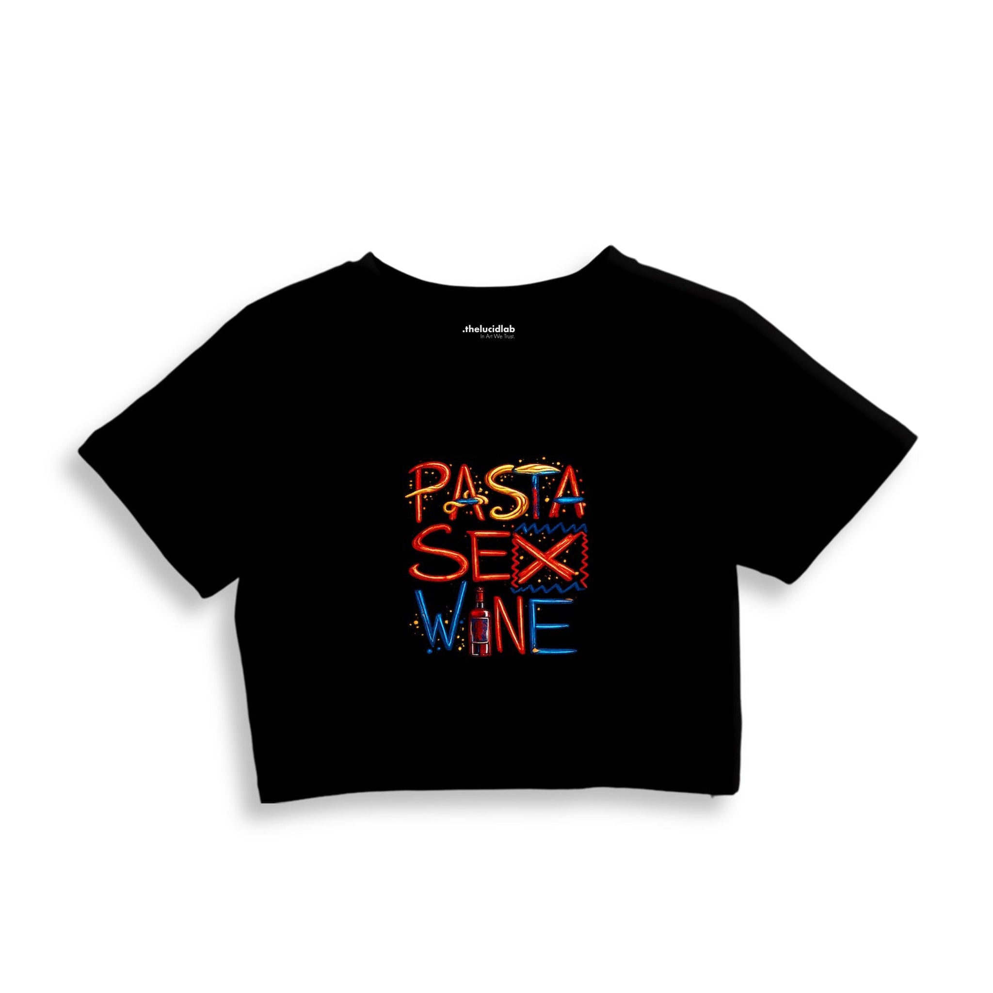 Pasta Sex Wine Crop Tişört — Siyah