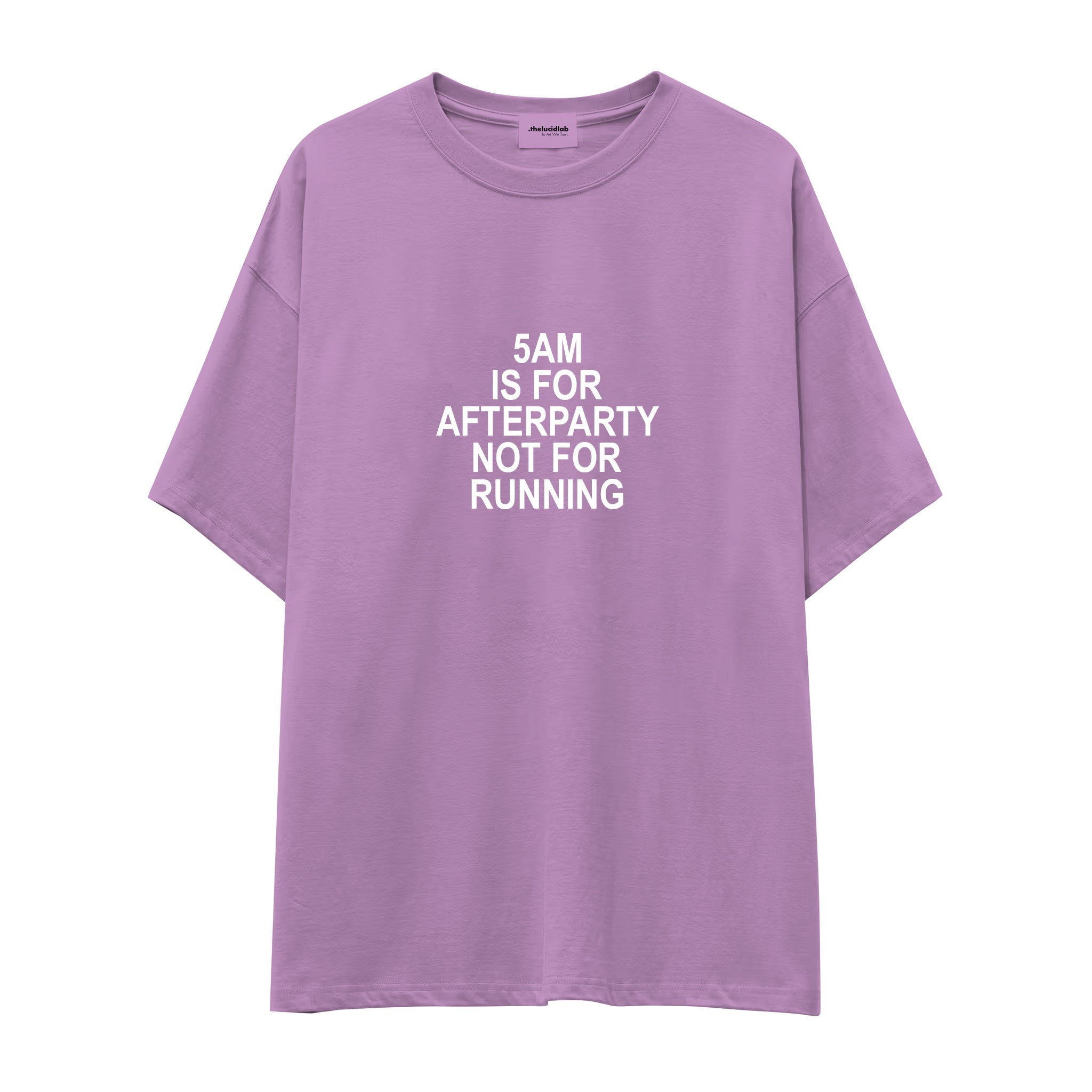 5AM Is for Afterparty Not for Running Oversize Tişört — Lila — ön görünüm