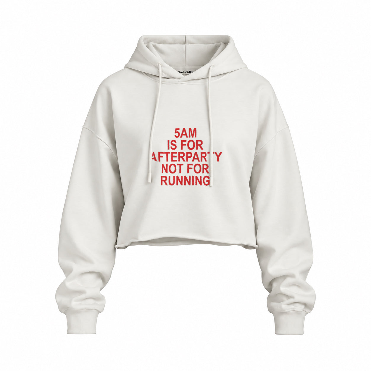 5AM Is for Afterparty Not for Running oversize crop hoodie – Beyaz – ön görünüm