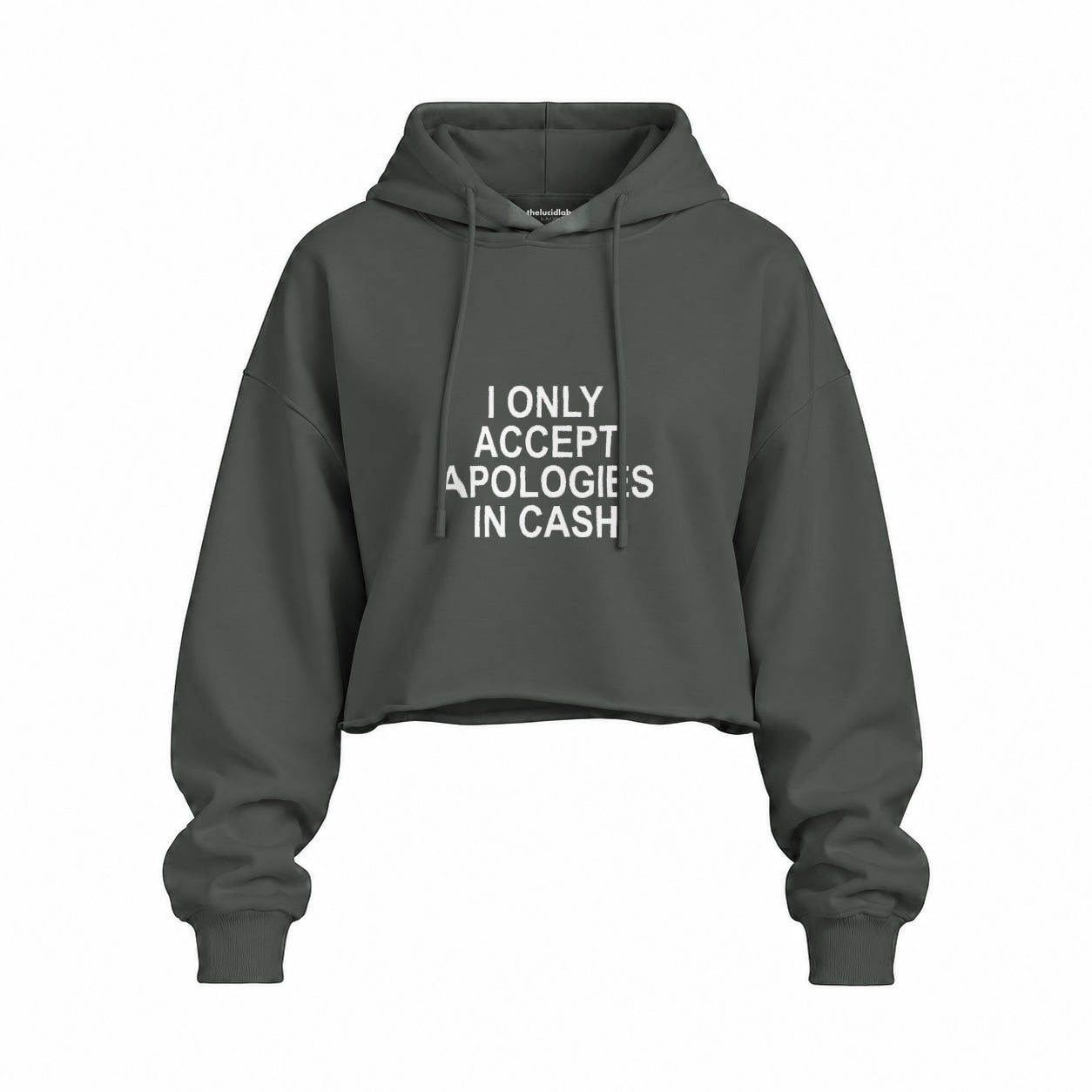 I Only Accept Apologies in Cash Oversize Crop Hoodie – Antrasit – ön görünüm