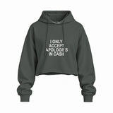 I Only Accept Apologies in Cash Oversize Crop Hoodie – Antrasit – ön görünüm