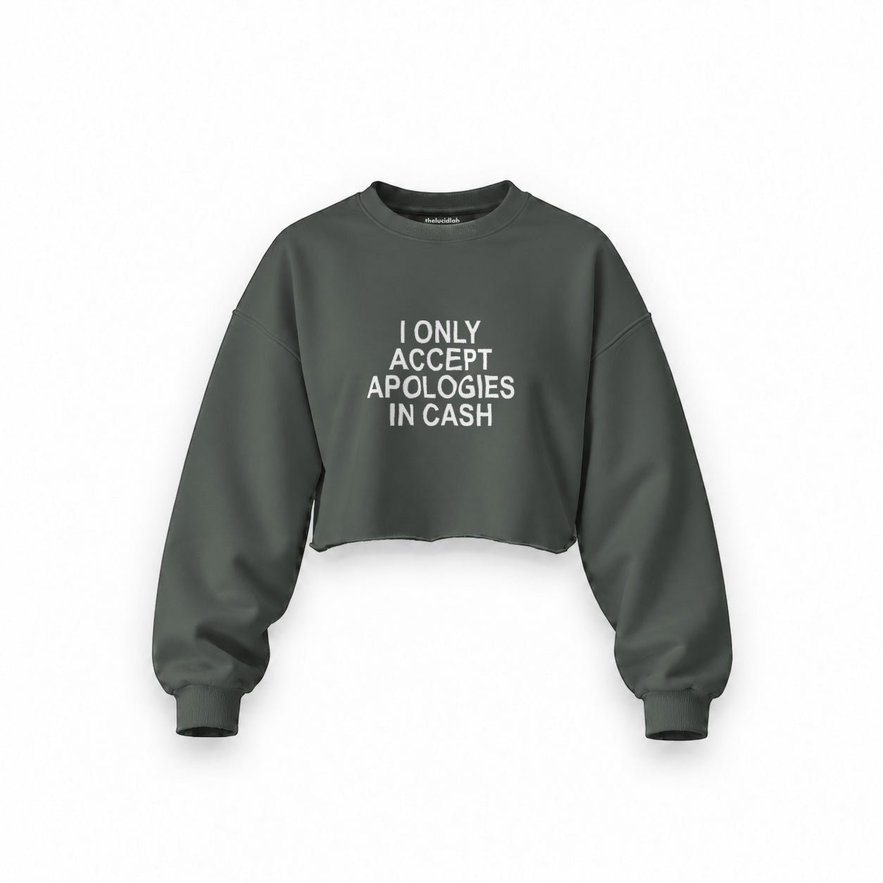 I Only Accept Apologies in Cash Oversize Crop Sweatshirt – Antrasit – ön görünüm