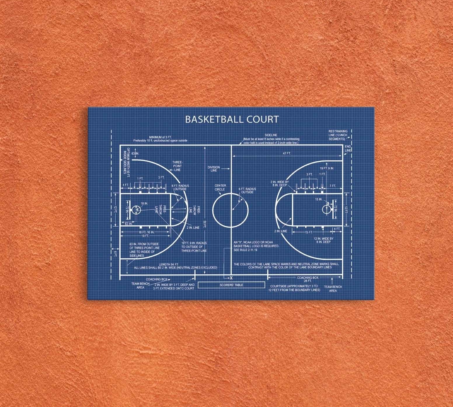 Basketball Court Blueprint - Basketbol Sahası Kanvas Tablo