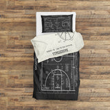 Basketball Court Chalkboard & Basketball Ivory Çift Taraflı Nevresim Takımı