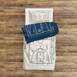 Basketball Court Navy Blue &amp; Ivory Double-Sided Duvet Cover Set