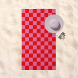 Red & Pink Squares Plaj Havlusu