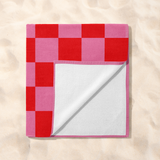 Red & Pink Squares Plaj Havlusu