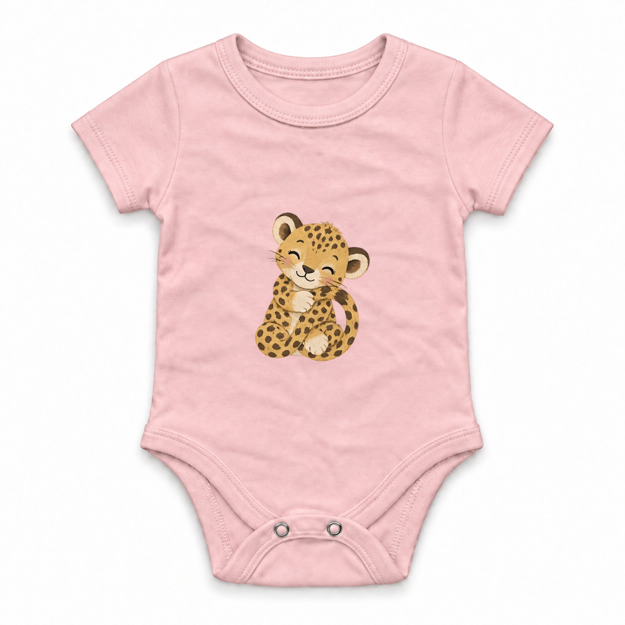 Baby leopard hugging its tail Zıbın — Pembe — ön görünüm