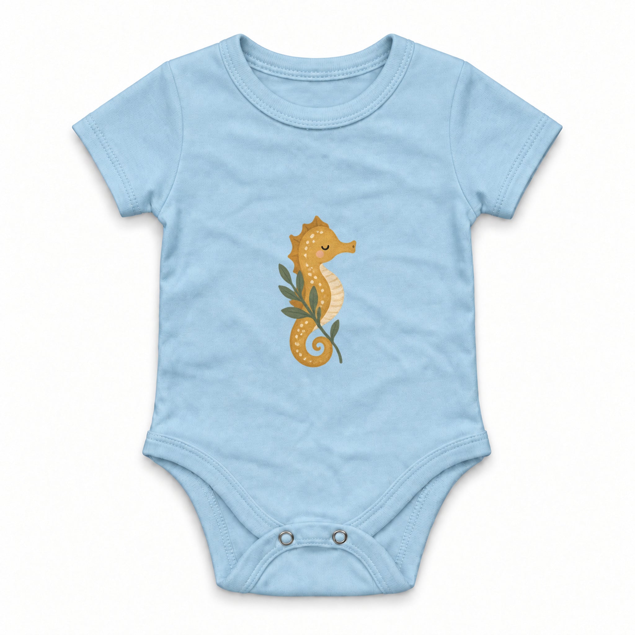 Seahorse curled around a sprig Zıbın — Mavi — ön görünüm