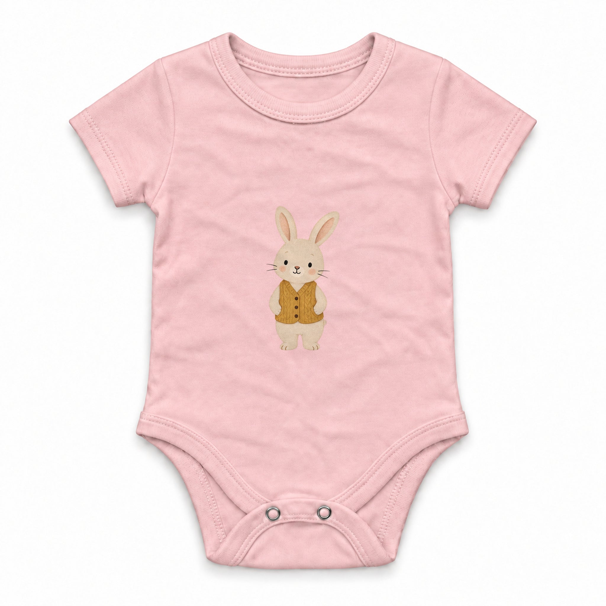 Rabbit in a mustard knitted vest Zıbın — Pembe — ön görünüm