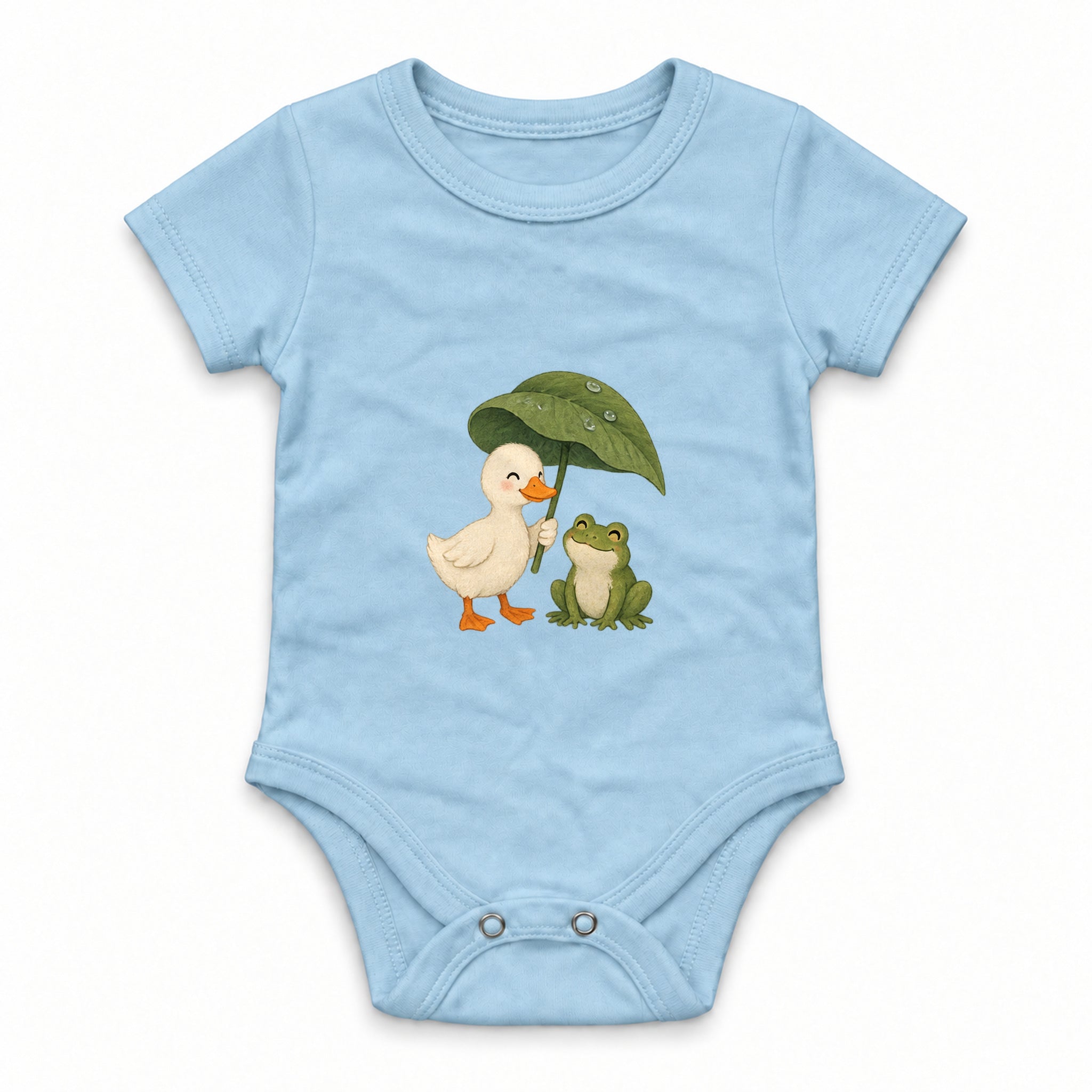 Duck and frog sharing a leaf umbrella Zıbın — Mavi — ön görünüm